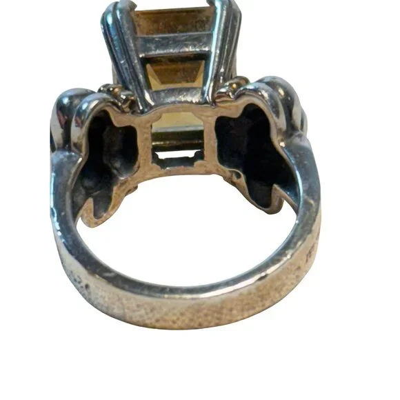 Vintage LAGOS CAVIAR Sterling Silver & 18K Gold Emerald Cut CITRINE Ring 6.75 - Picture 7 of 15